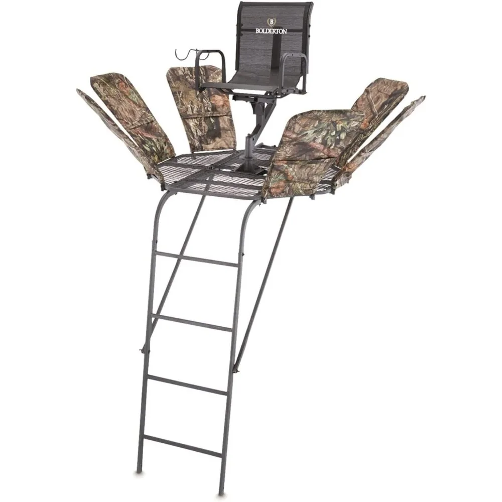 360 Degree 19-Foot Ladder Tree Stand with Integrated Safety System for Deer Hunting