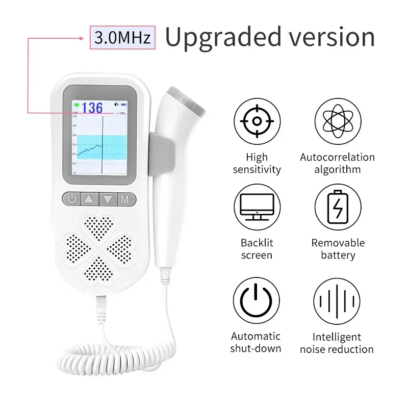 Ultrasound Doppler Fetal Portable Baby Heartbeat Rate Monitor For Pregnancy Fetal Heart Beat Doppler Rechargeable Medical fetal heart rate monitor