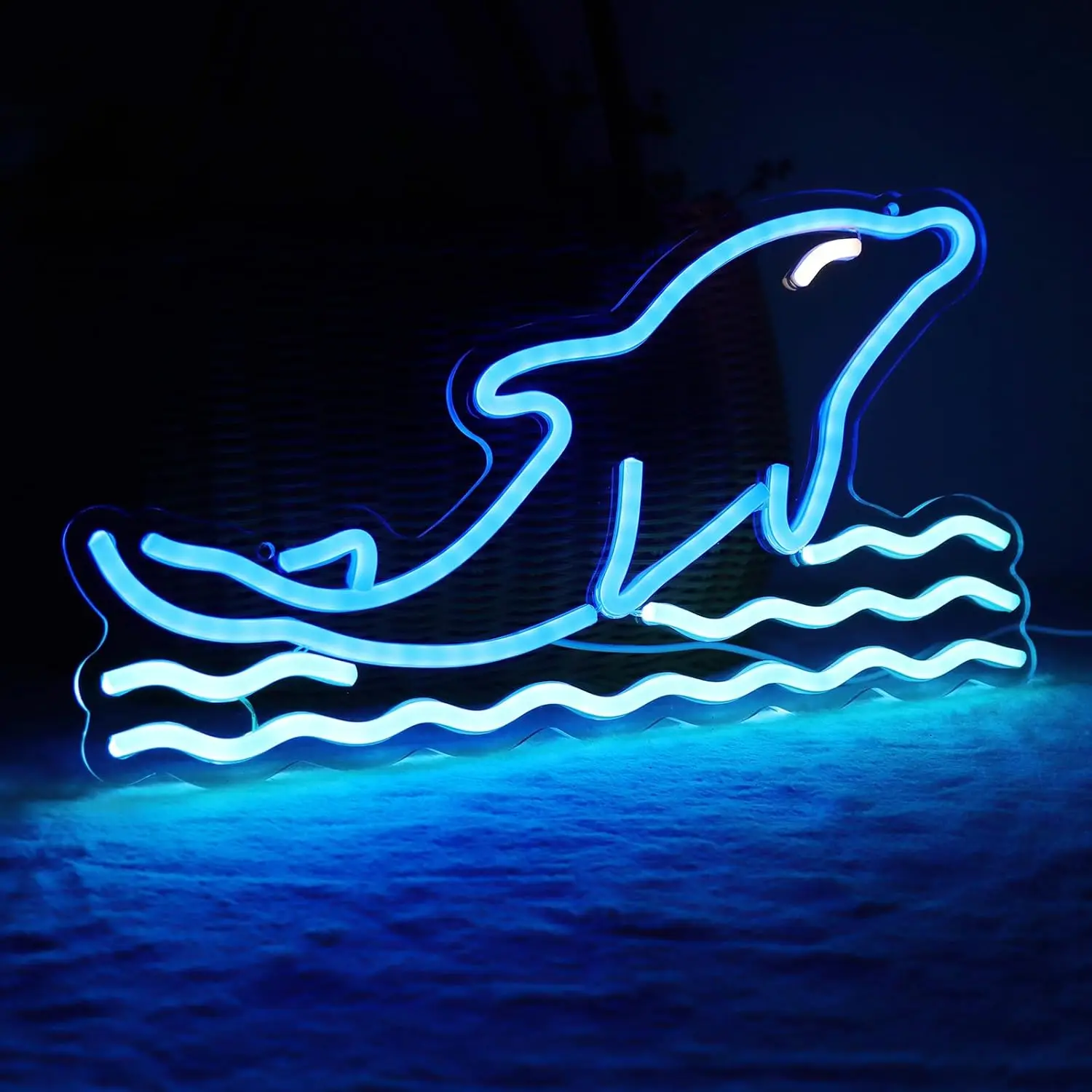 

Blue Dolphin Neon Sign Whale and Wave Neon Signs for Wall Decor Aquarium Light Signs USB Powered Suitable for Bedroom Living