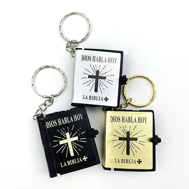 12Pcs/Doz Mini Sacra Bibbia Portachiavi Carta Reale Cattolica Cattolica Cristiano Gesù Croce Preghiera Dio Benedica Il Regalo Della Chiesa