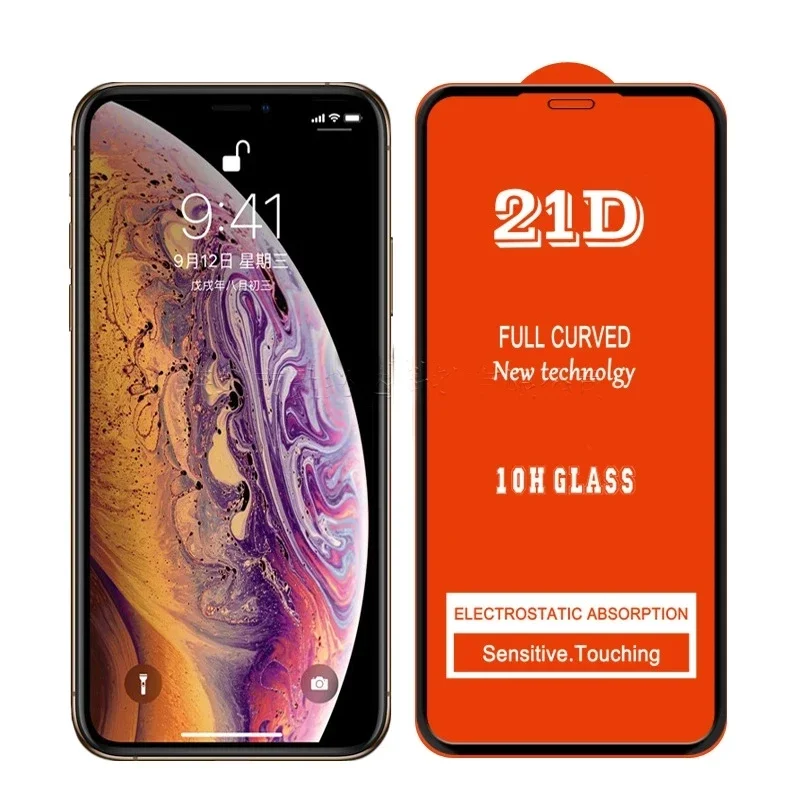 

50pcs AAA Quality 21D Tempered Glass Full Cover Curved Screen Protector For iPhone 11 12 13 14 15 Pro Max X XS XR Xs Max