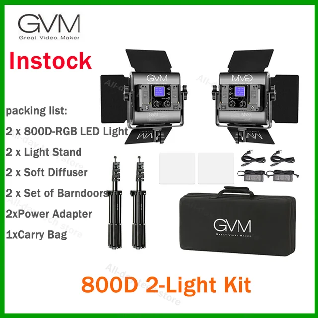 2 Packs GVM 800D RGB LED Photography Lighting 3200K5600K,8 Kinds Scene