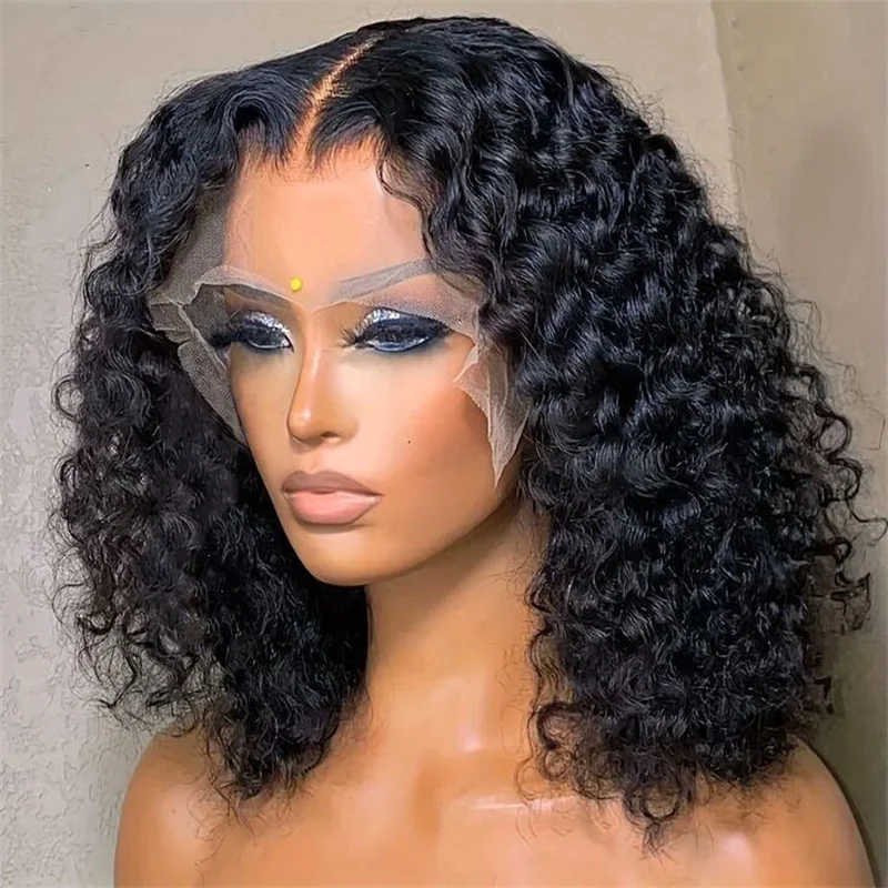 

Soft Glueless Natural Black Long 22Inch Kinky Curly Lace Front Wig For Women With Baby Hair Synthetic Preplucked Daily Fashion