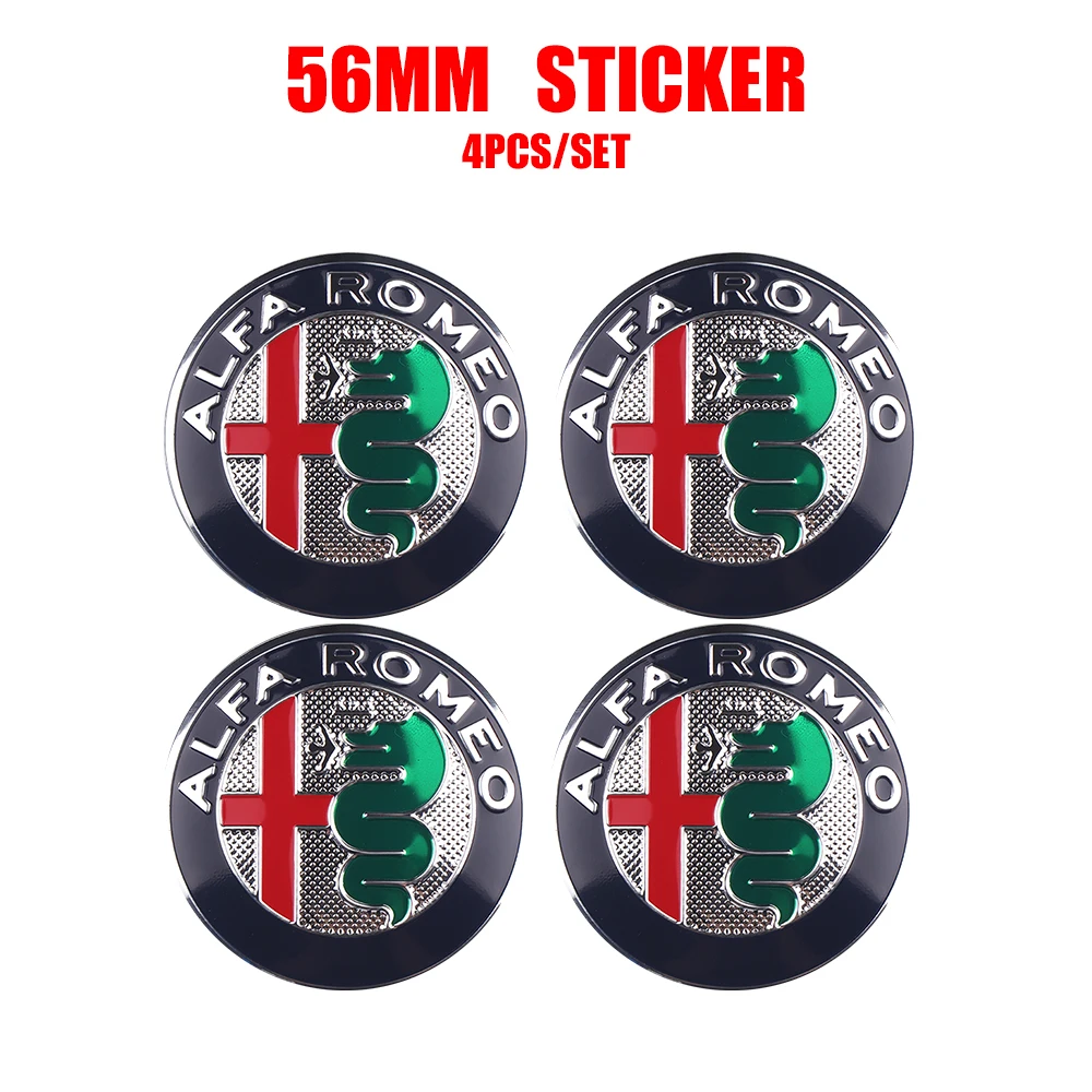 4 Adesivi Coprimozzo Oro Per Cerchi Auto Alfa Romeo - Emblema Centrale 56mm