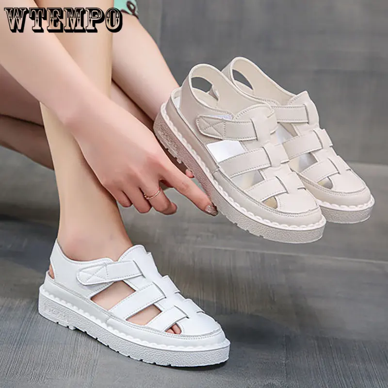 

WTEMPO Harajuku Roman Baotou Fashion Solid Sandals Women All-match New Summer Thick Low Heel Hollow Out Casual Sandals Wholesale