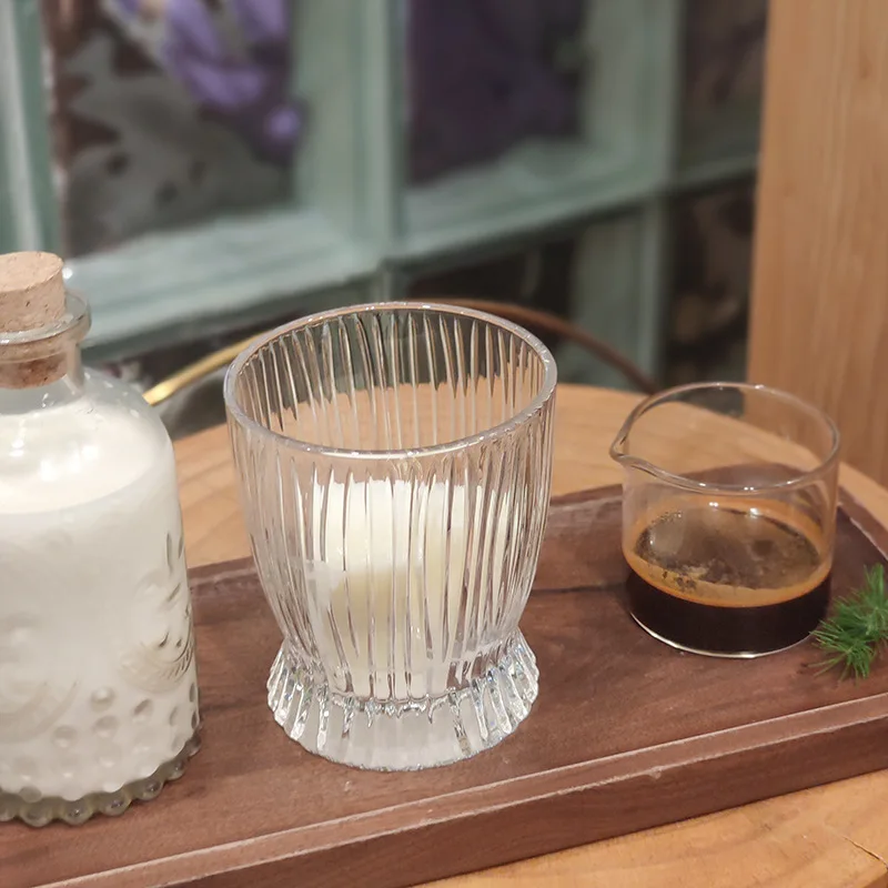 265ml Drinkware Glass Cup Relief Stripe Pattern Milk Shake Cup Heat Resistant Coffee Retro Light Luxury Wine Drinking Bottle