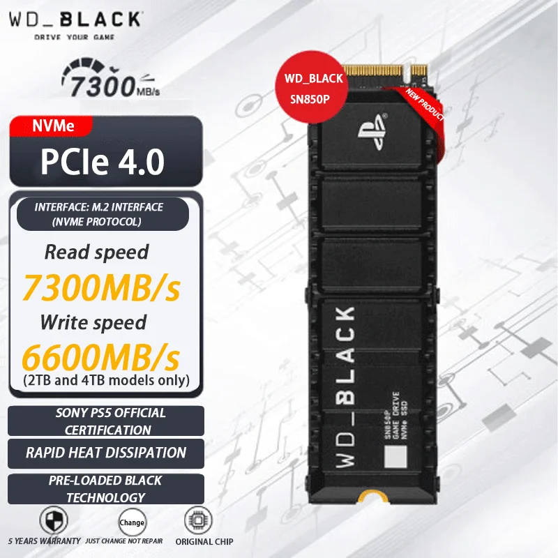 Western Digital-Disque SSD pour consoles PS5, WD Black, SN850P, NVMe, SSD,  PCIe Gen4, M.2 2280, 1 To, 2 To, Version Sony - AliExpress