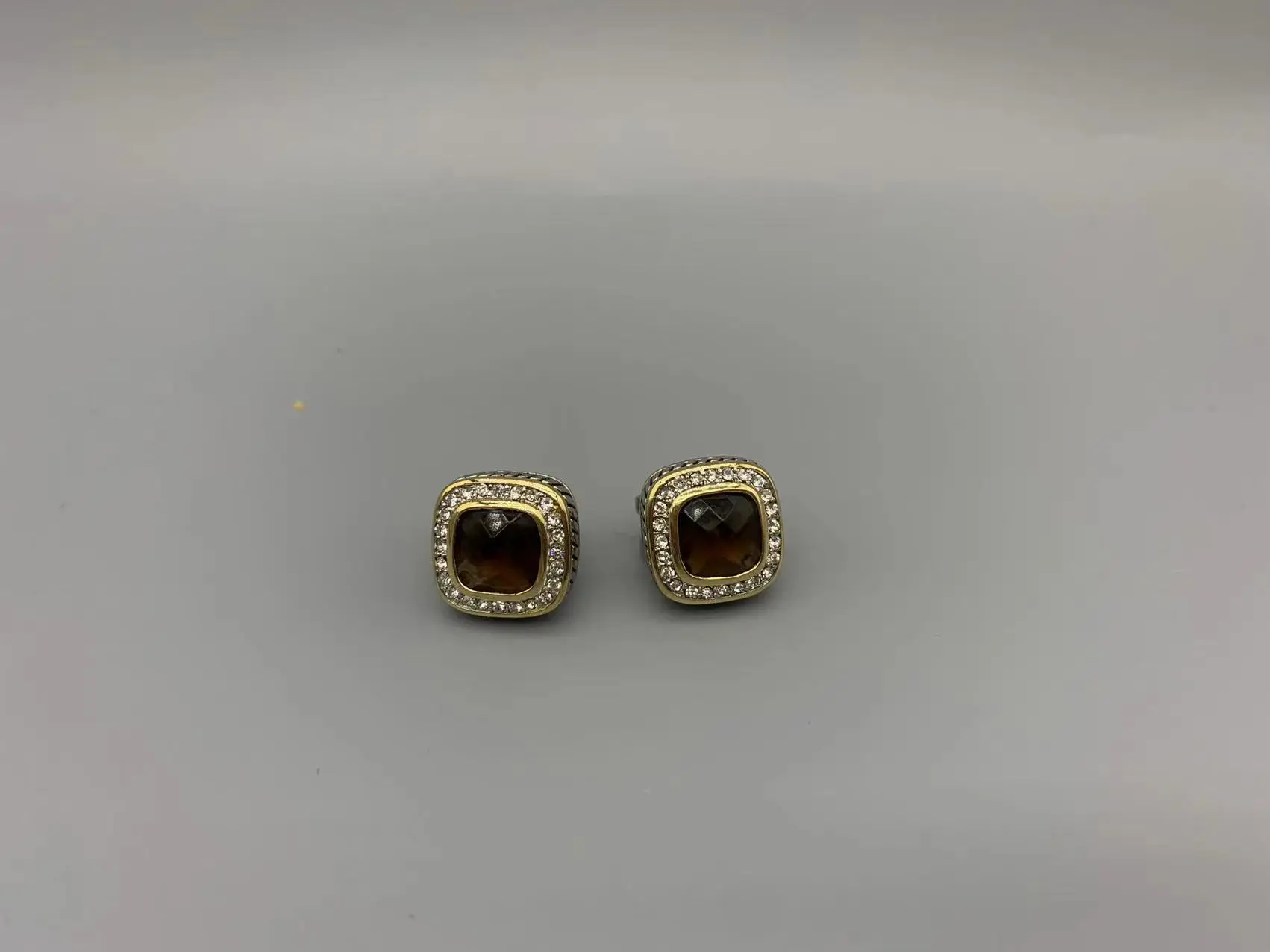 

Le Han Jewelry Cable Squar Earrings Smoky Quartz With 18k Gold Plated And Clear Cubic Zirconia 10m