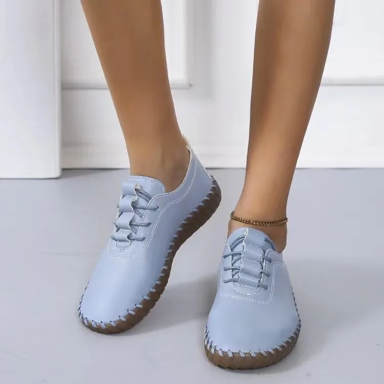New Thick Soles Large Size Explosion Hand-stitched Beef Tendon Soft Sole Mother  Women Casual All Match Single  Sneakers Women