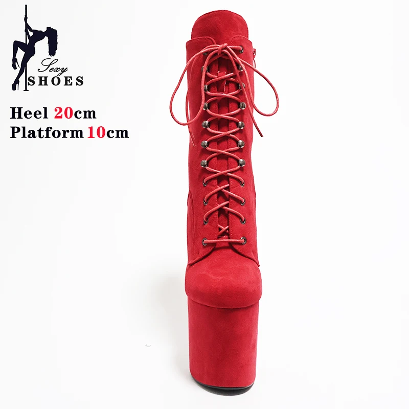 Spring Autumn Women's High-heeled Ankle Boots Suede Round Toe Zip Pole Dance High Heels Nightclub Red Stripper Shoes Girls' Boot