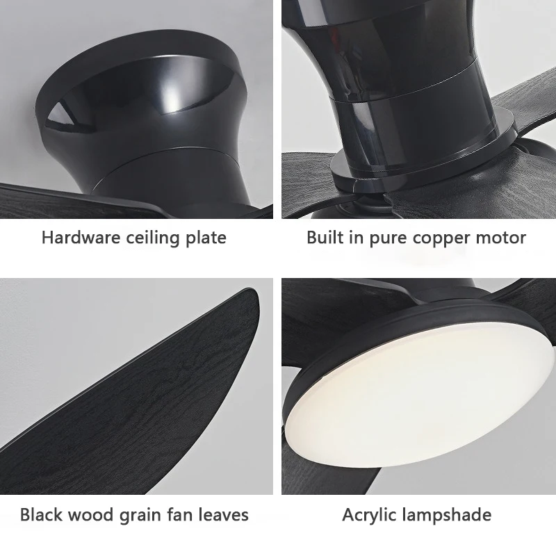 Smart LED Ceiling fan light 3 leaves Low Floor Strong Wind Low noise 6-Speed Timed Remote Control APP Simple Household Fan Lamp