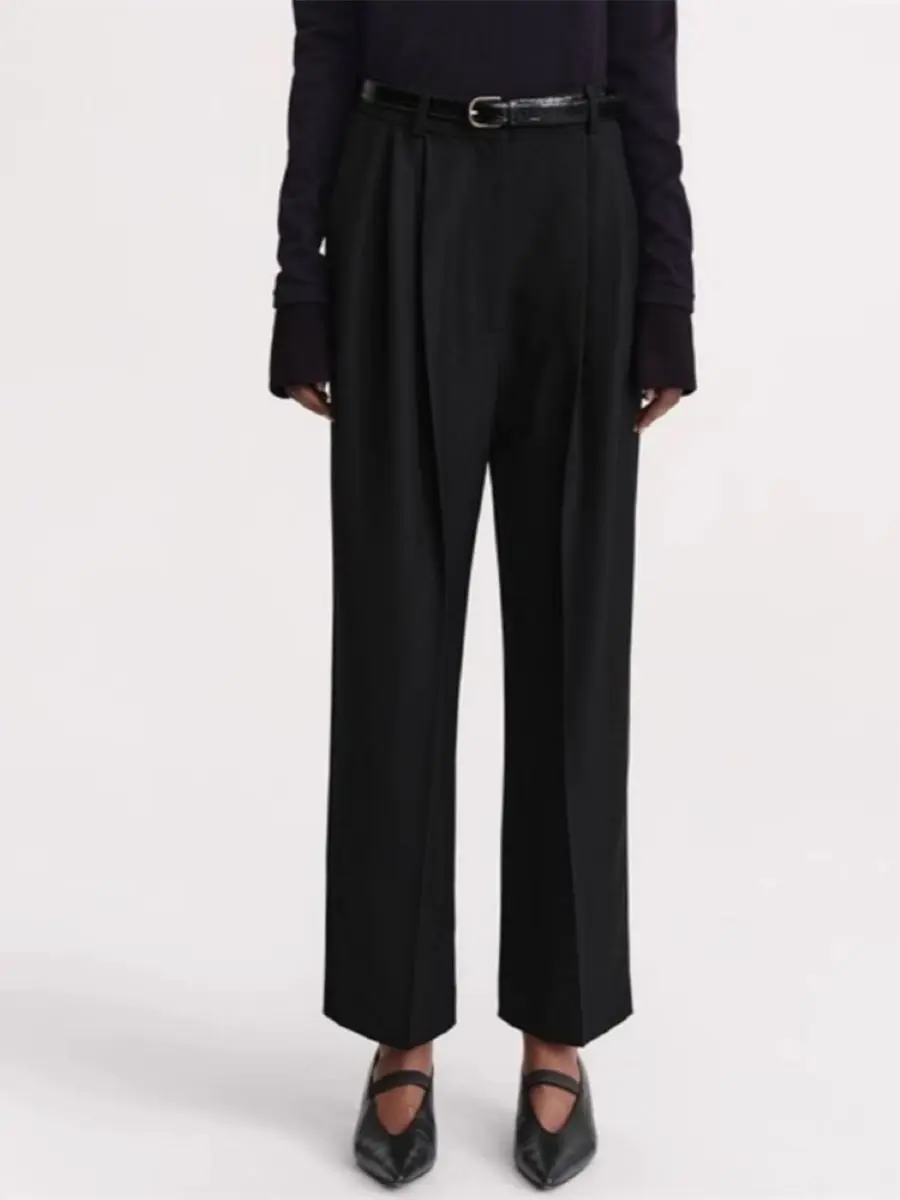 

Women's Trousers High Waist Solid Color Straight Tube Crop Office Lady Pants