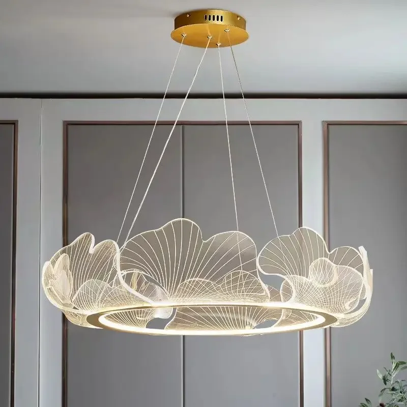

new Modern Acrylic Ginkgo Ceiling Chandelier Lighting Round Pendant Light for Dinging Room Bedroom Luminaria Lighting Fixture
