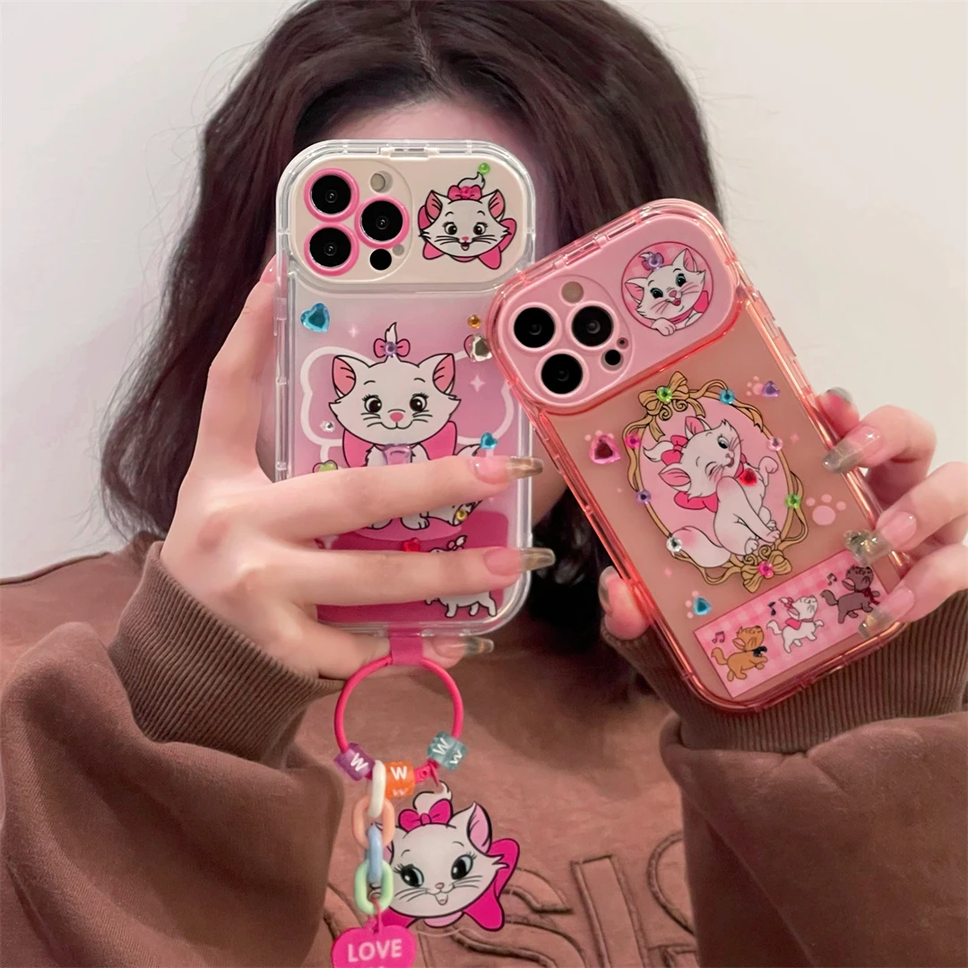 Niedliche Disney Marie Katze Schlüssel anhänger Ornament mit Make-up Spiegel  halter Handy hülle für iPhone 11 12 13 14 15 xs pro max plus xr Abdeckung -  AliExpress