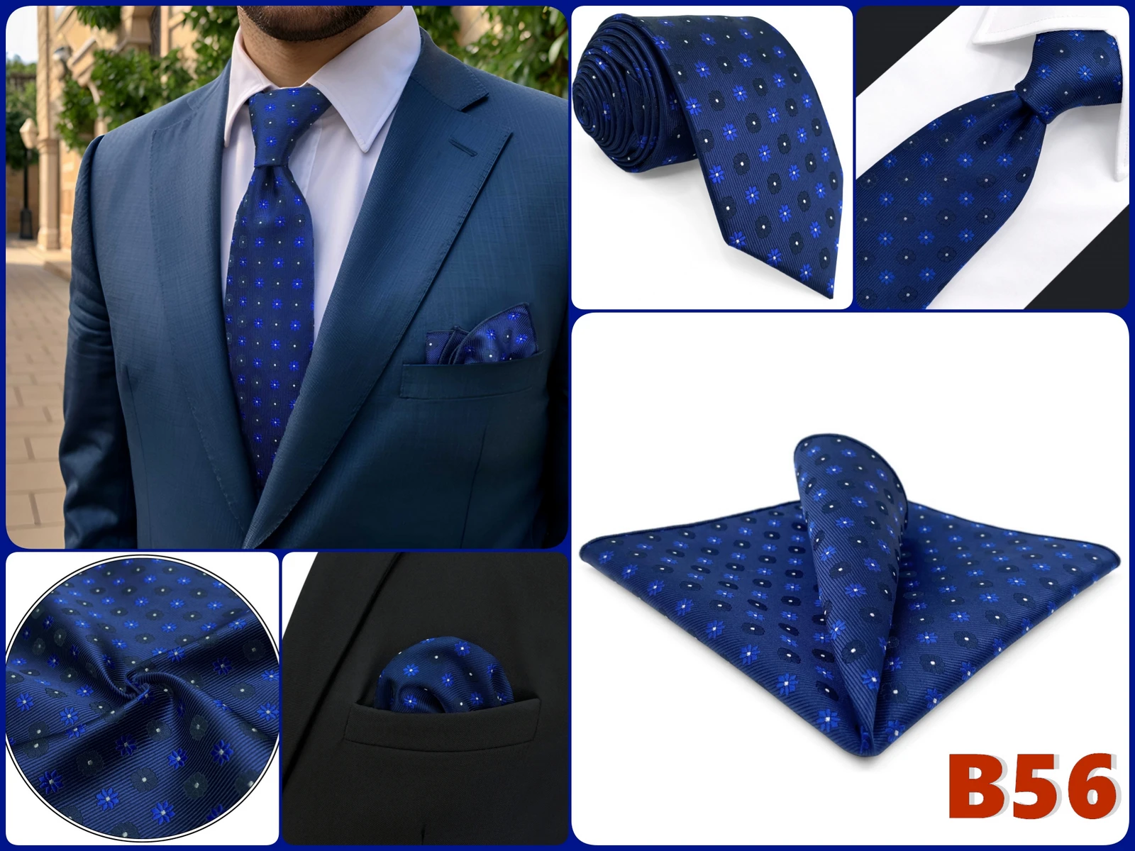 Herren-Krawatten-Set mit Einstecktuch, Blau, Marineblau, Grau, Dunkelgrün, Extra Lang 160cm, Hochzeitsgeschenk, Krawattenzubehör, Dropshipping – Detail 18