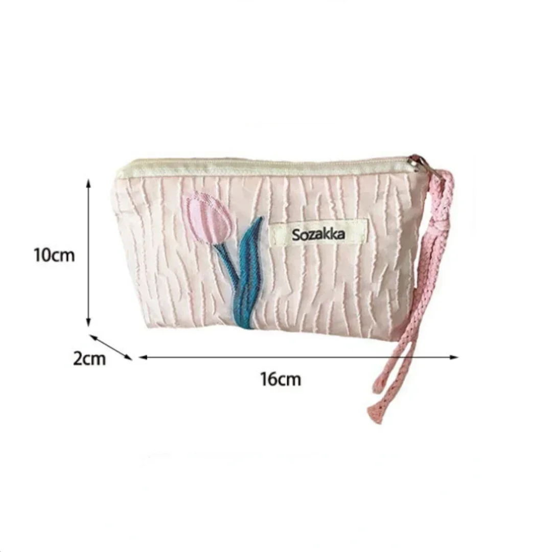 Red Green Floral Cute Women Wallet Mini Clutch Purse Coin Purse Cotton Bag Fresh Cute Card Bag Sanitary Napkins Earphone