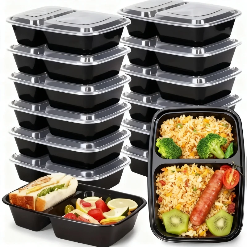 Disposable Plastic Covered Meal Box 10/20PCS Double Compartment Meal Box Suitable Fast Food Takeaway Portable Outdoor Picnic disposable containers disposable lunch box food storage containers