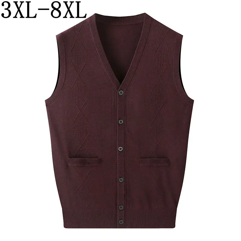

8XL 7XL 6XL 2023 New Fall Winter High End Wool Cardigan Vest Men Casual Mens Cardigans Sweater Sleeveless V-Neck Male Knitwear