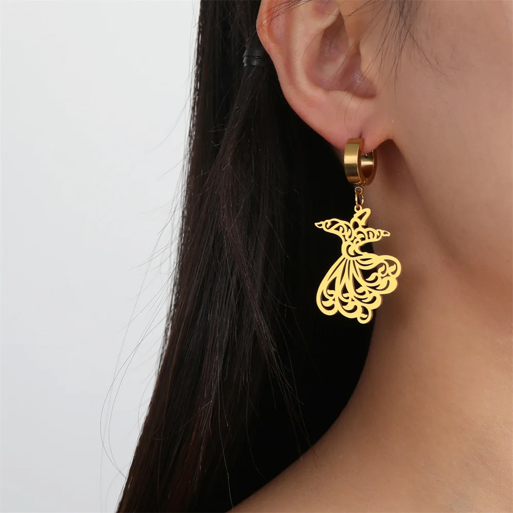 Vergoldete sama tanz ohrringe einzigartiges design sufi drop baumeln ohrringe frauen edelstahl schmuck pen dientes 2023 tendencia