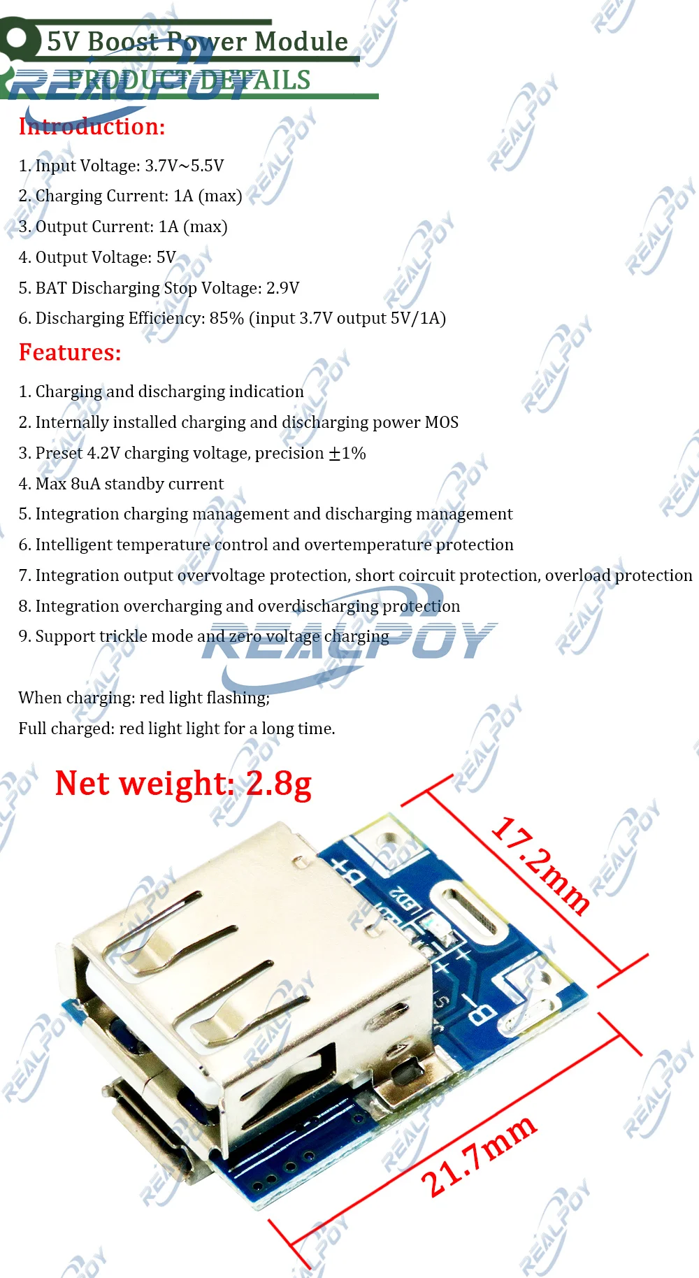 Hochpräzises integriertes 5v2a-Ladeentladungsmodul Typ-C-Eingang, kompatibel mit 4,2 V Lithium batterie/5V Boost-Modul – Detail 2