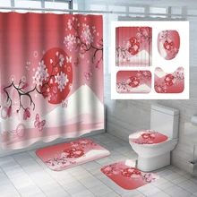  3D Flowers Pattern Shower Curtain Waterproof Polyester Bathroom Curtain Anti-slip Bath Mat Set Toilet Rugs Carpet Home Decor 