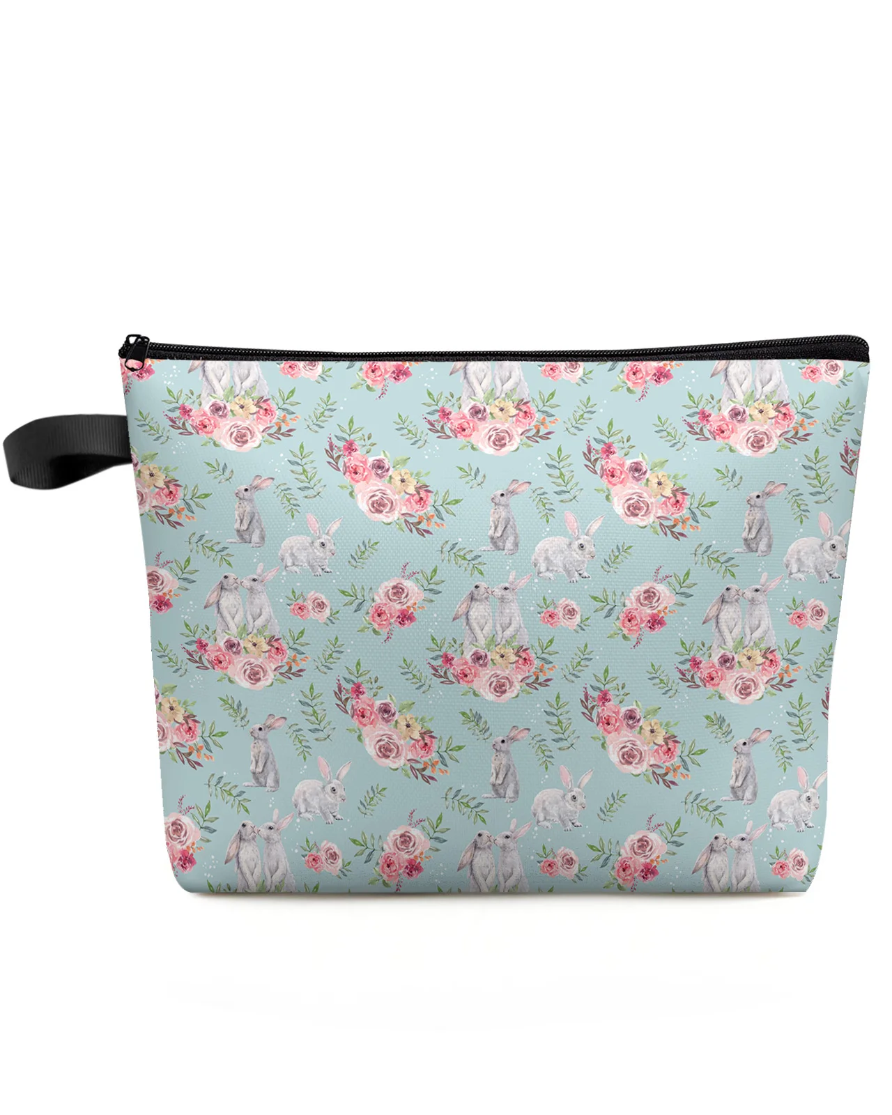 

Easter Spring Watercolor Flower Rabbit Travel Cosmetic Bag Portable Women Large Capacity Zipper Make Up Organizer Storage Clutch