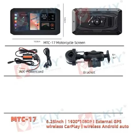 thumbnail image 1 of EKIY - Nueva pantalla de navegación para motocicletas de 6,25 pulgadas, GPS, CarPlay inalámbrico, Android Auto, reproductor inteligente, resistente al agua, monitor DVR para Moto, 1 of 5