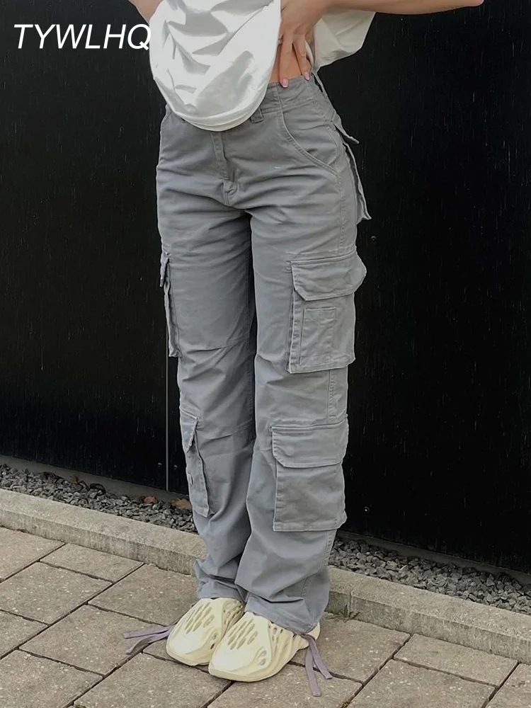 Jean Cargo Vintage Femme Y2K - Coupe Baggy, Style Streetwear Coréen, En Denim, Taille Midi