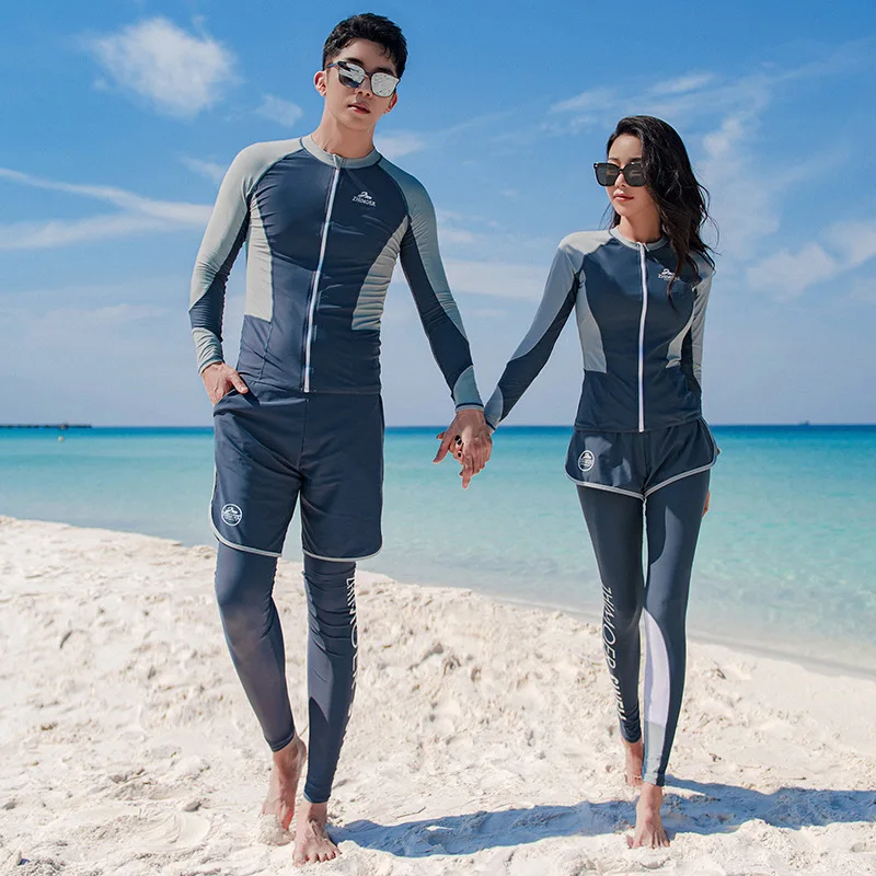 Men's 3pcs/set Long Sleeve Rash Guard Shirts+Leggings+Trunks Surf Swim Tops+Bottoms Quick Dry UV Sun Bathing Suits Wetsuits Skin