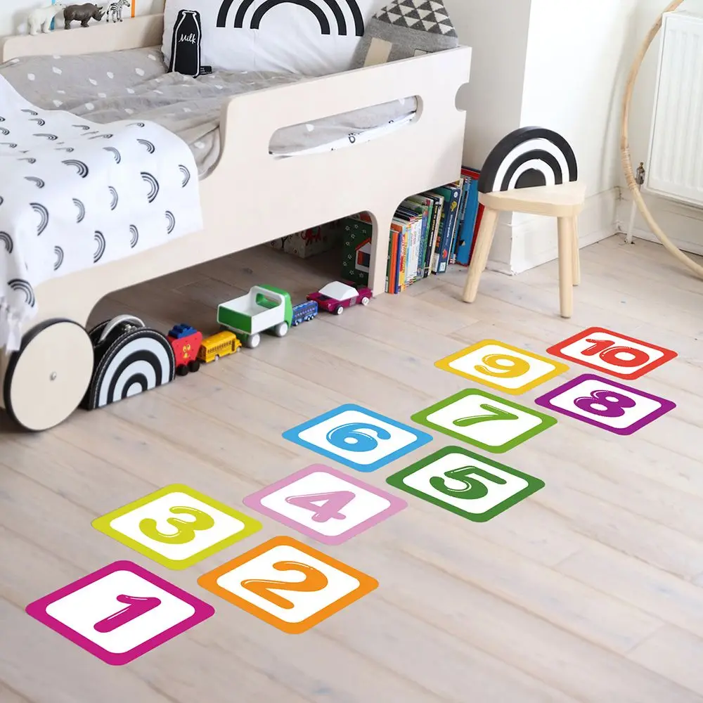 Children Room Decoration Hopscotch Game Stickers Cartoon Number Grids Hopscotch Game Floor Stickers Parent-child Gift Home Nursery Kindergarten Decoration Waterproof Removable