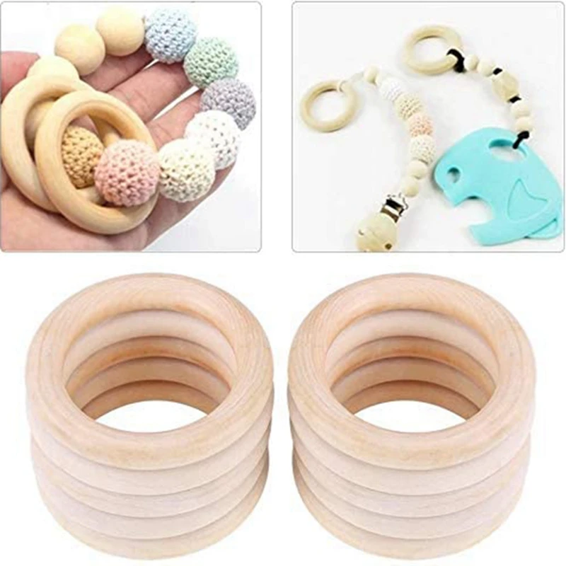 120Pcs Natural Wood Rings Set, Unfinished Macrame Wooden Ring, Wood Circles For DIY Craft, Ring Pendant Jewelry Making