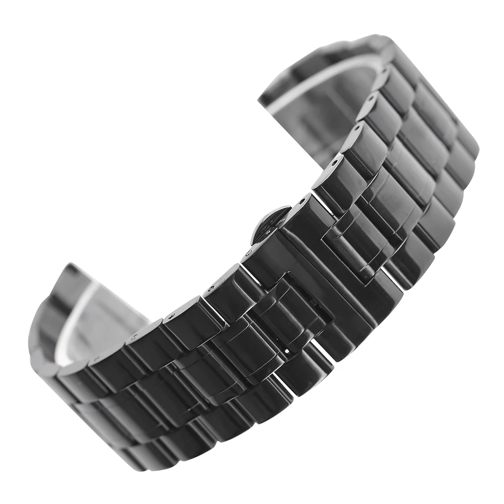 

Solid Black Stainless Steel Replace Watch Band Push Button Hidden Clasp Watch Strap Fit for 18/19/20/22/24/26/28mm Lug Width