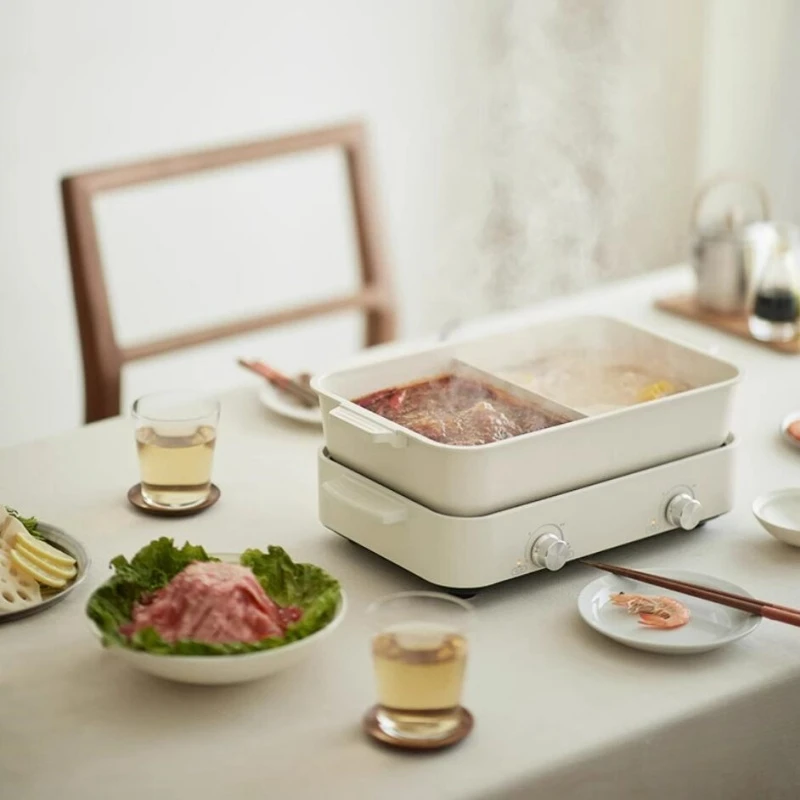 220V Electric Hotpot Household 4L Split Double-flavoured Pot 1600W Multifunctional Split-control Speed Heating Non-stick Pan 4