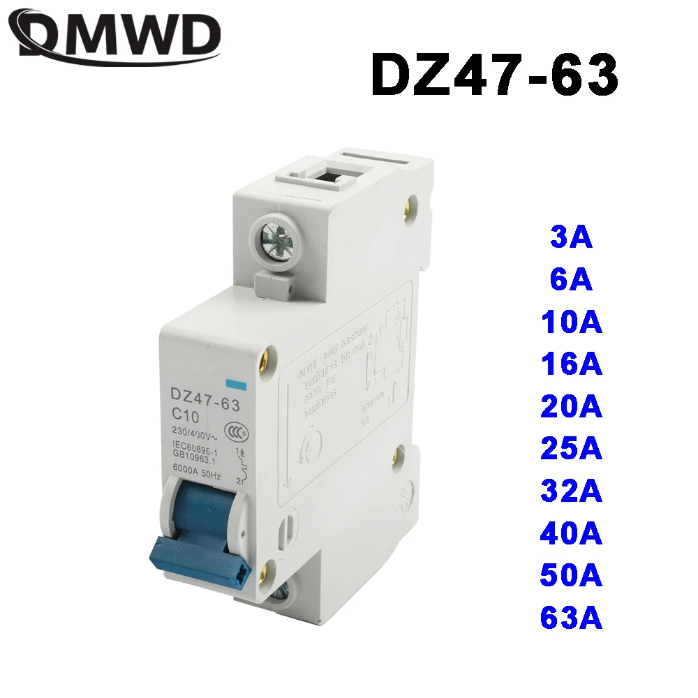 DMWD DZ47-63 3A 6A 10A 16A 20A 25A 32A 40A 63A 1P AC 230V Or 400V Mini Circuit Breaker MCB Cutout Switch Breaker Switch Chopper circuit breaker