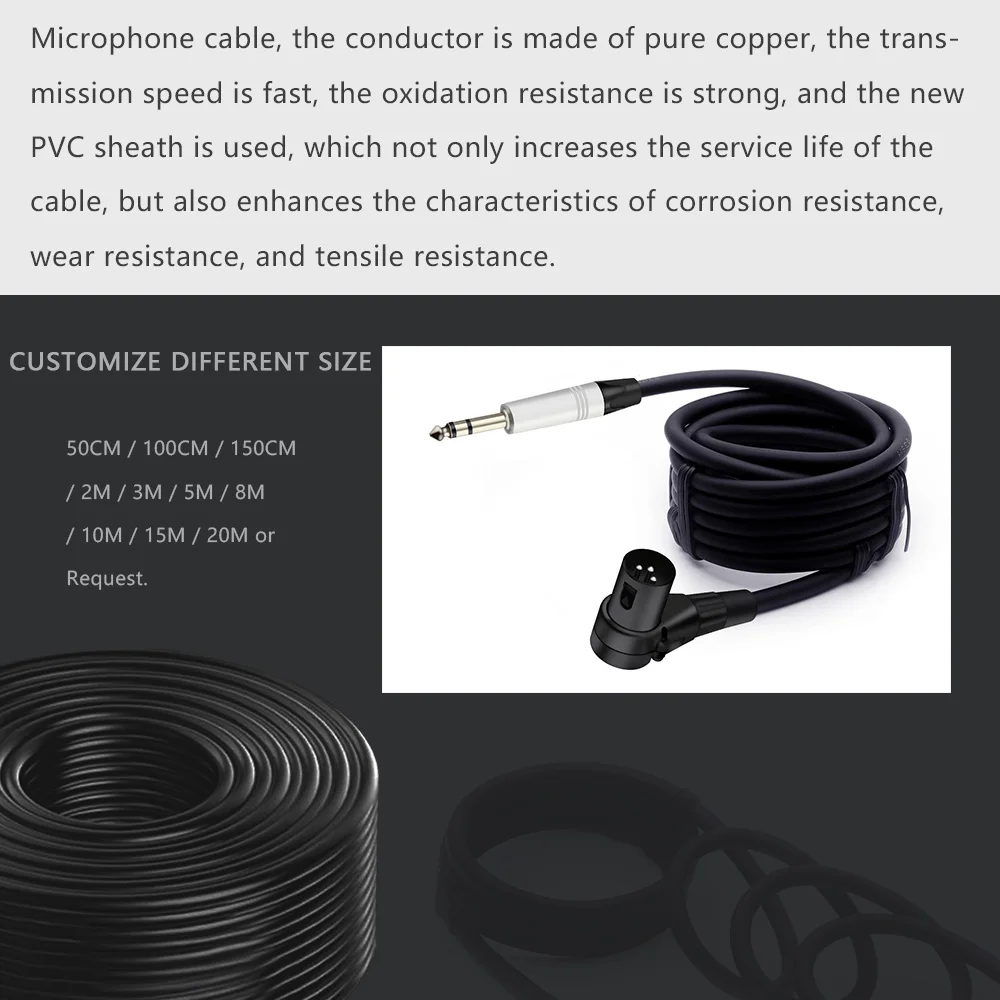 6,35 mm Stereo-Aluminium-Klinkenstecker auf 3-poligen XLR-Stecker, 90-Grad-rechtwinkliges männliches Mikrofon-Audiokabel, gebogen, multidirektional – Detail 8