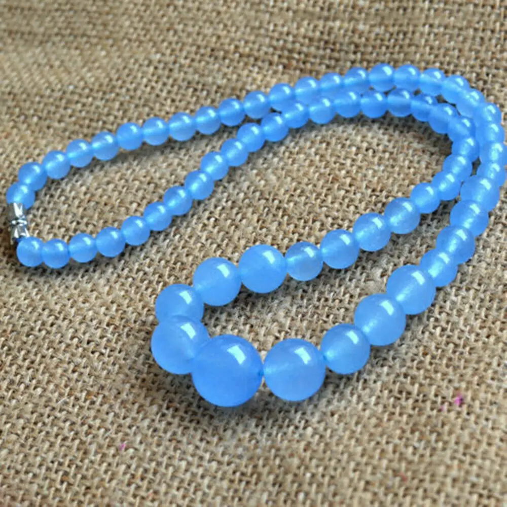

Natural 6-14mm Blue Jade Round Gemstone Beads Necklace 18'' AAA+