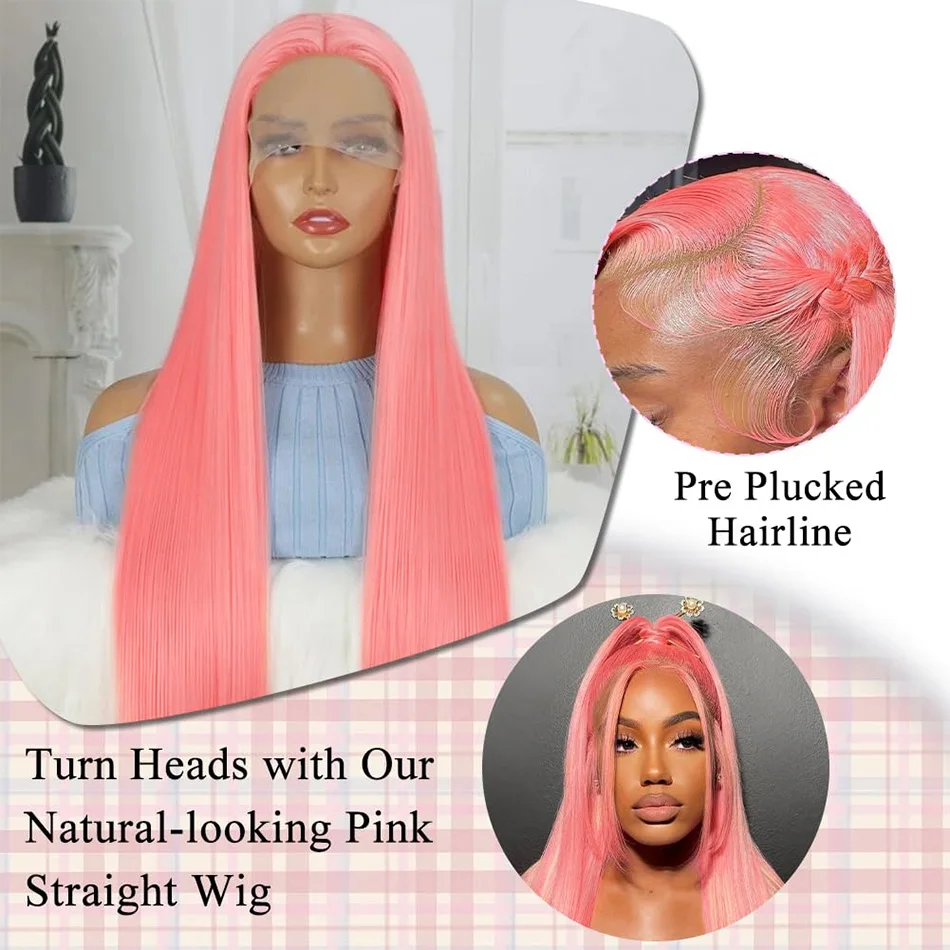 Pink Wig 13X6 Hd Lace Frontal Wig Straight Human Hair Wigs 100%Human Hair Quality Brazilian Wigs Original 250 Density 30 32 Inch