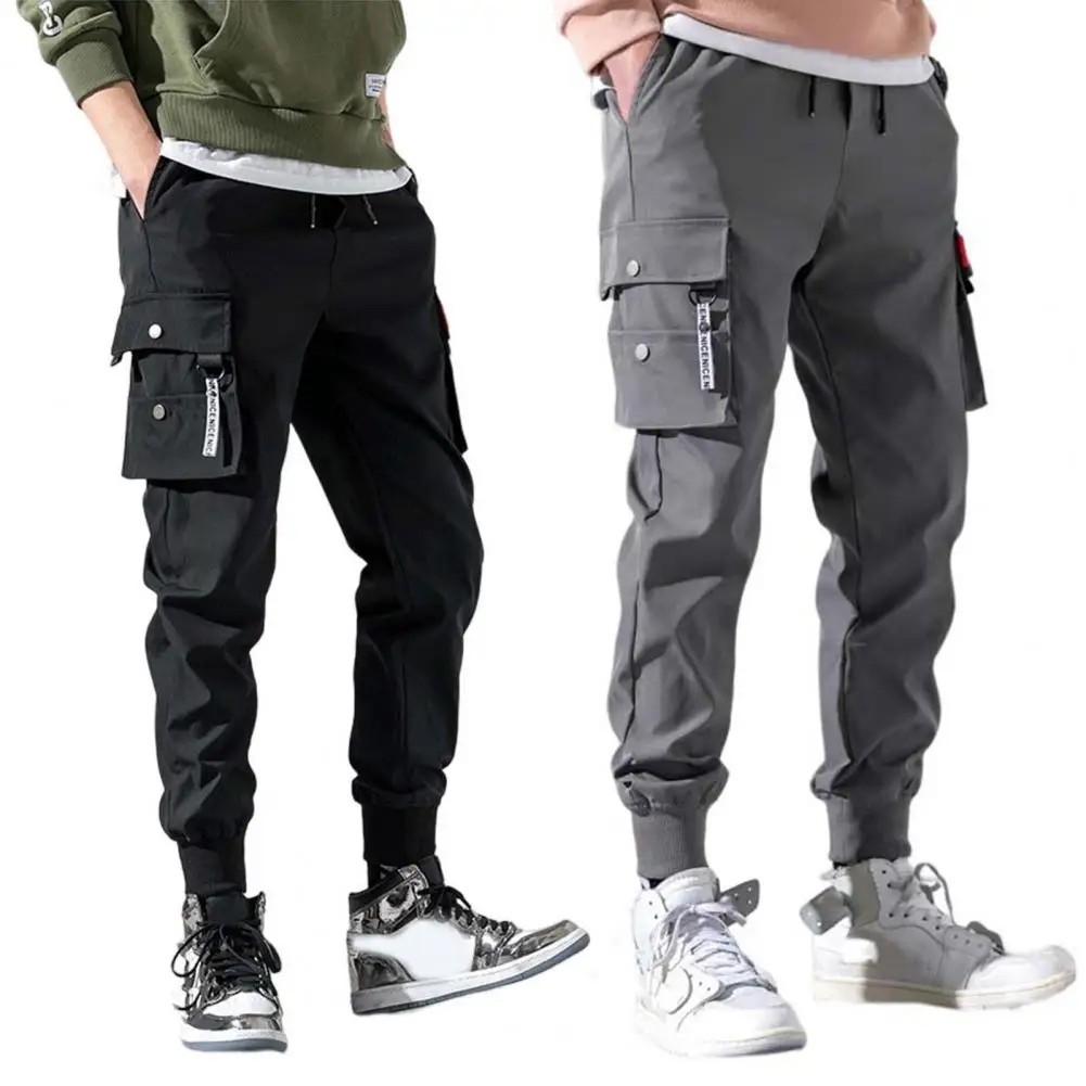 Description Picture 4 of itemFitness Pants Loose Fit Ankle Length Anti-pilling Solid Color Multi Pockets Men Fitness Pants Sports Pants Sportswear