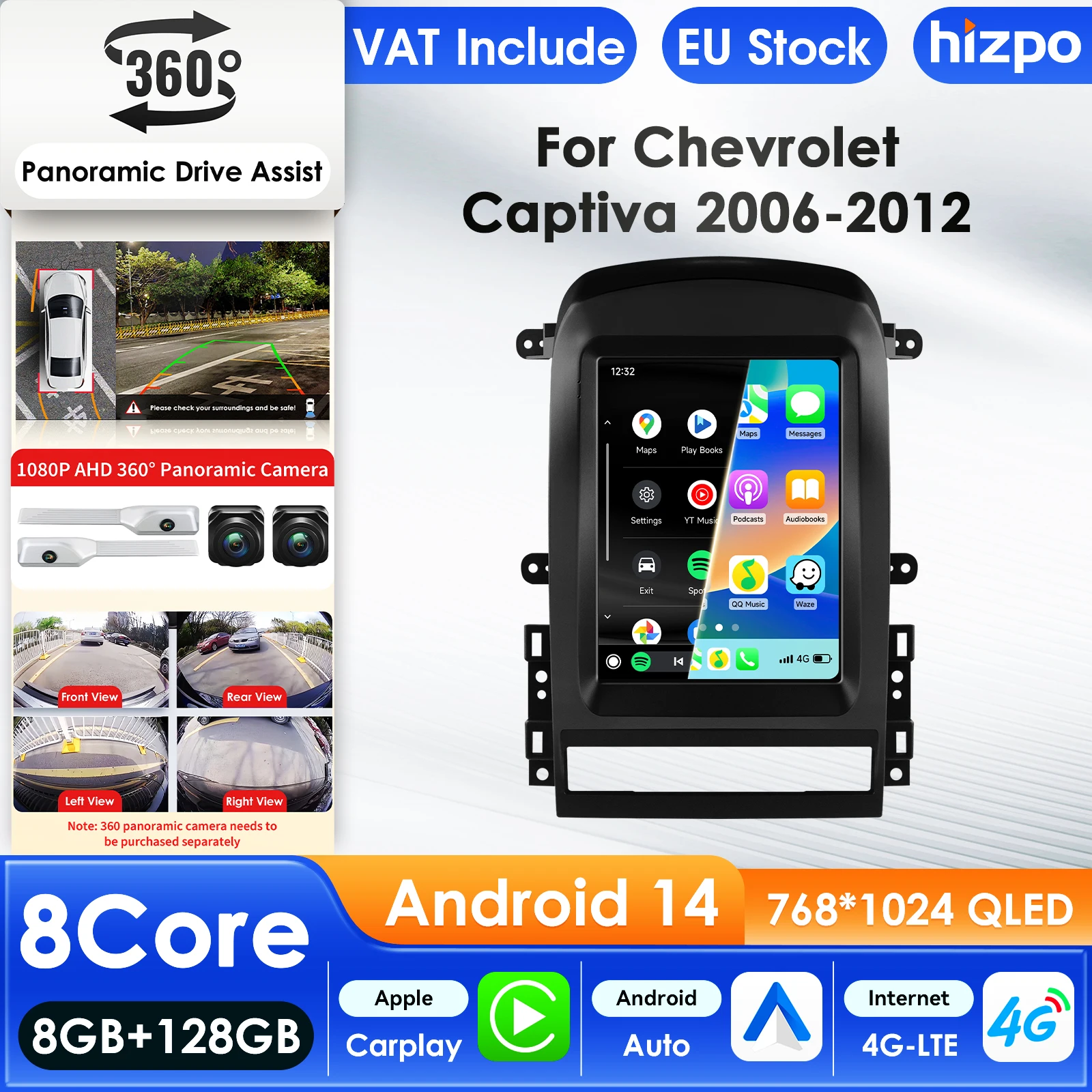Radio para Auto Hizpo para Chevrolet Captiva Sport 2006-2012, Reproductor Multimedia con CarPlay, Android Auto, GPS, WIFI, FM, RDS, Autoradio, IA 1