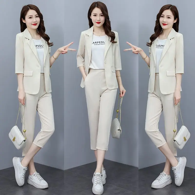 Women's Spring Professional Suit Jacket Matching Set 2024 New Fashion Thin Casual Blazers Coat Pants Two Piece Female Clothing khaki casual suit jacket women s spring and autumn 2024 new korean loose suit jacket jacket women blazers for women clothing