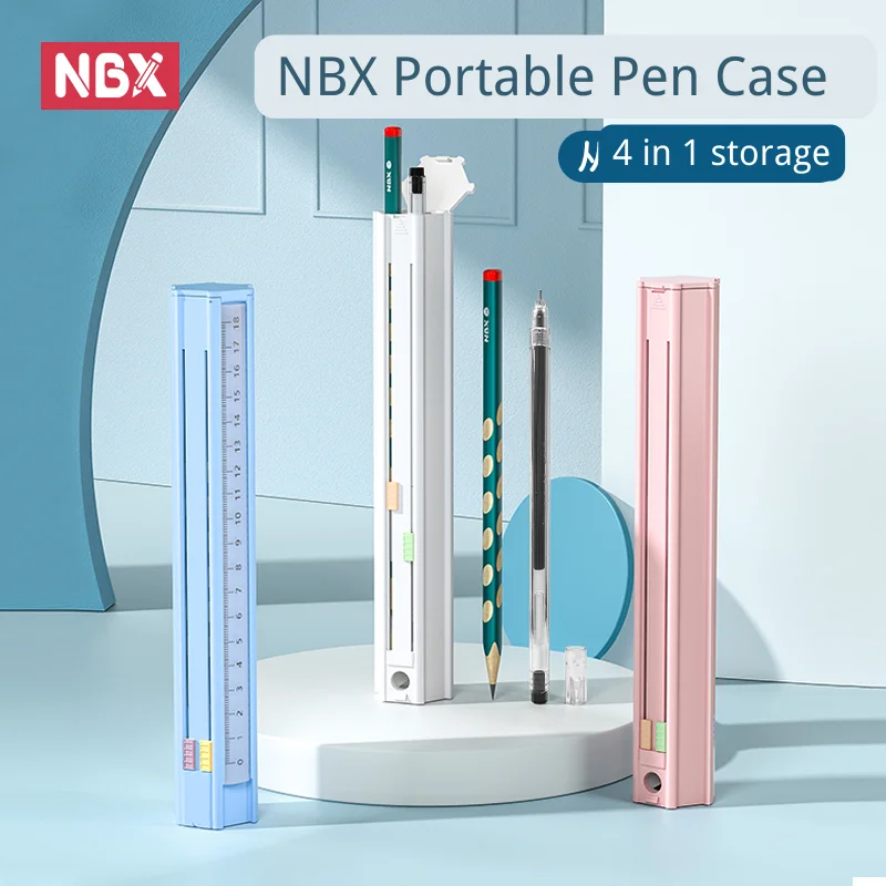 

NBX Portable Pencil Case Compact Holder Stationery Box Includes Gel Pen Eraser Ruler for Student Adult Multifunctional School