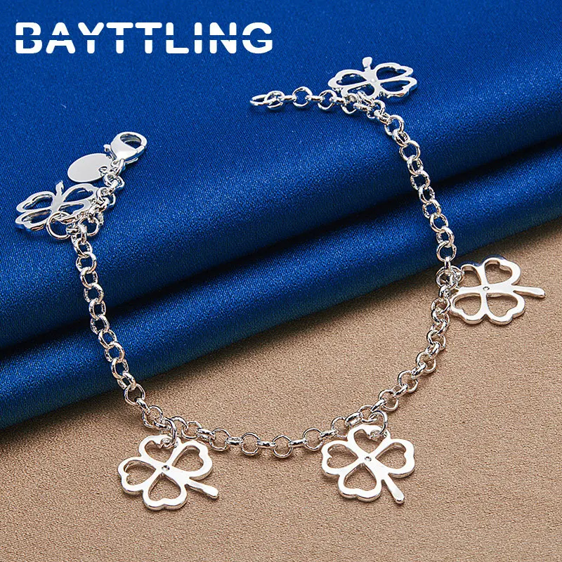 

BAYTTLING S925 Sterling Silver Exquisite Four-leaf Clover Bracelet For Women Charm Engagement Jewelry Wedding Accessories