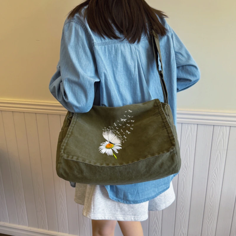 Vintage Women's Shoulder Bag Butterfly Print Canvas Large Capacity Messenger Bag for Travel Women's Bag