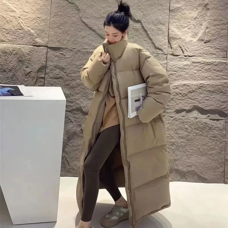 

2023 New Women Down Cotton Coat Winter Jacket Stand Collar Parkas Extra Long Over The Knee Outwear Thick Warm Couple Overcoat
