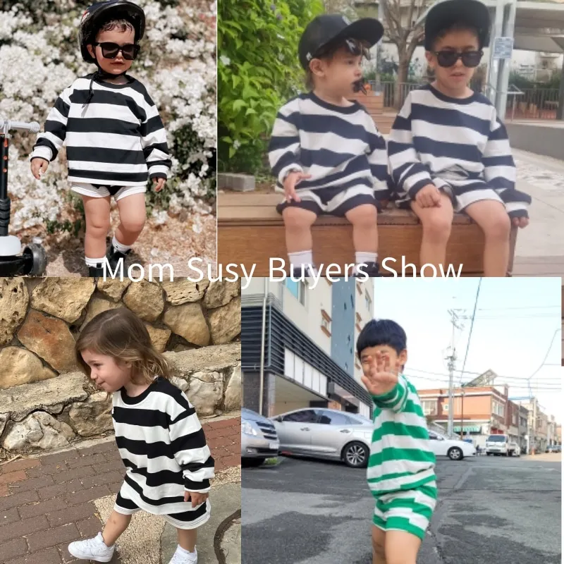 Kids Clothing Set Girls Clothing Set Boys Clothing Set Kids Sweatshirt Set Boys Tracksuits Boys Tracksuits Suit Baby Girl Boy Cotton Striped Clothes Set Hoodie and Shorts 2pcs Infant Toddler Child Tracksuit Spring Autumn Summer 1-7Y