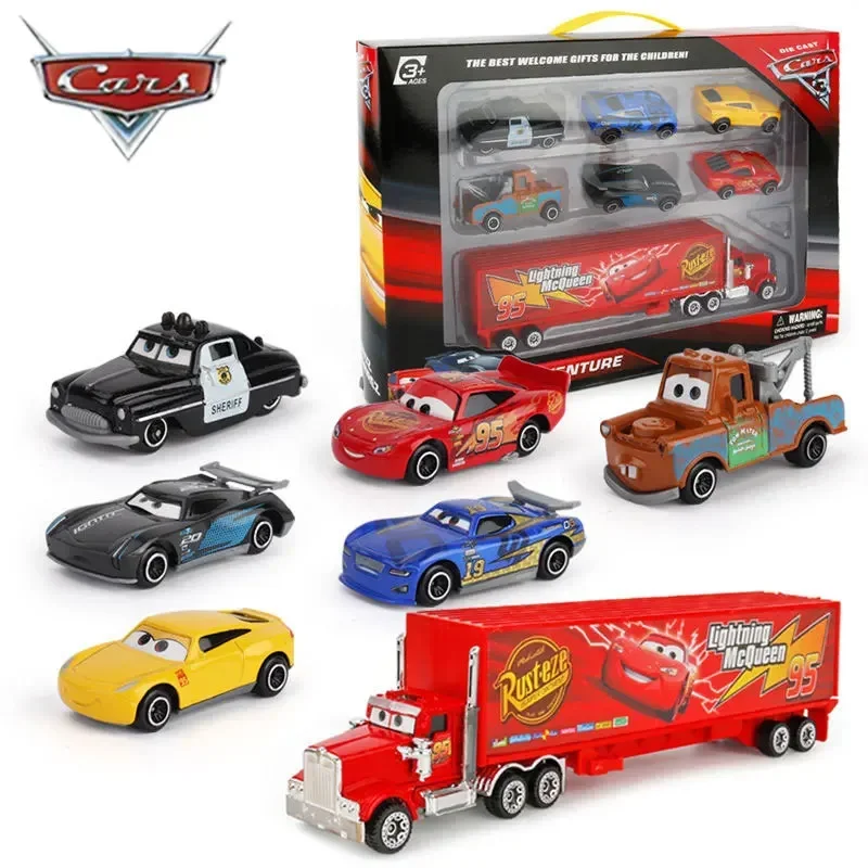 2024 new 6-7pcs/Set Disney Pixar Car Lightning Mcqueen Uncle Truck Jackson Storm 1:55 Diecast Metal Car Model Toys Kids Boy Gift