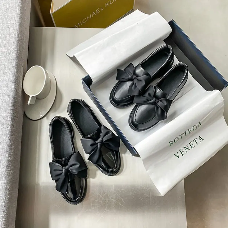 Gothic Lolita Bowknot Heart Mary Jane Shoes Women Cute Kawaii Chunky Platform Flats Fashion Designer 