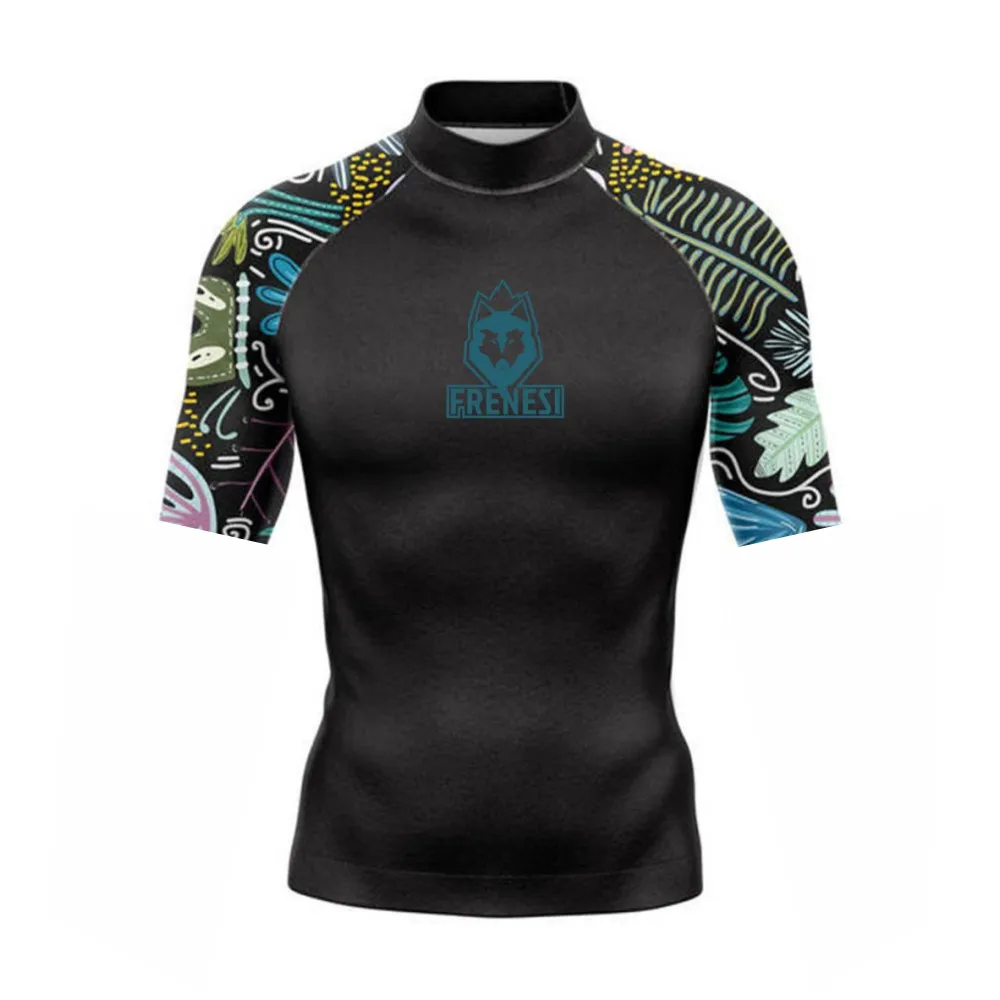 Men Rashguard Men's Fashion Split Beach Swimwear Short Sleeve T-Shirt
