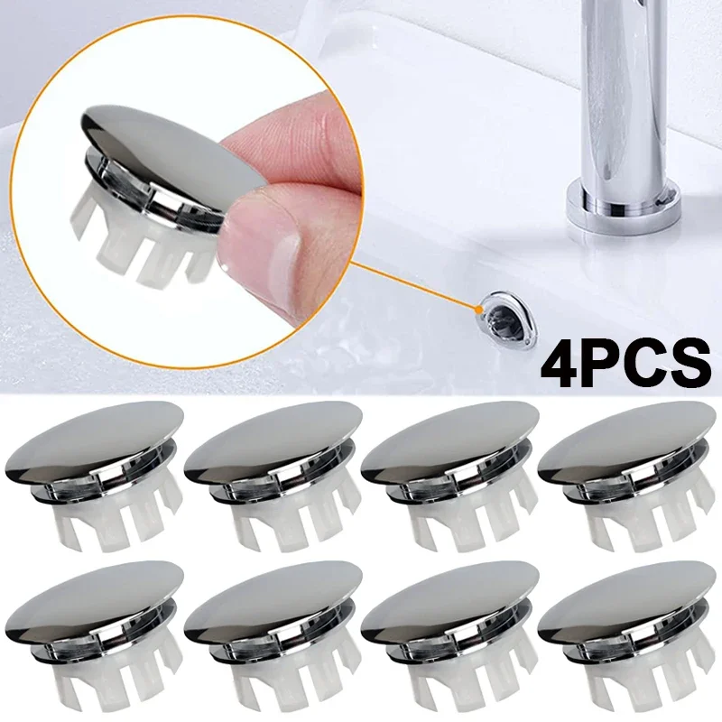 4Pcs Plastic Sink Hole Overflow Cover for Kitchen Bathroom Basin Trim Bath Drain Cap Sink Wash Basin Round Overflow Ring Plug