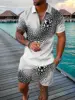 Men Zipper Collar Polo Shirt And Shorts 2pcs Sets Street T-shirt Piece Casual Sportswear Ropa Hombre 3D Vintage Man Clothing 3